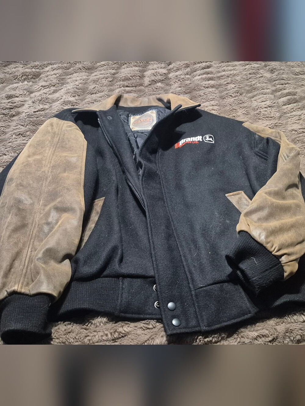 Saxon Black Leather /Wool Bomber Jacket with Brown Suede Sleeves